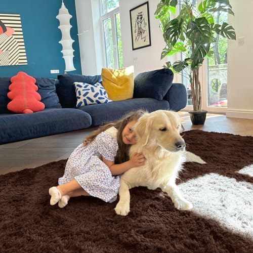 OLANLY 2x4 Machine Washable Runner Rugs for Hallway, Soft Fluffy Shaggy Bedside Rugs for Bedroom, Living Room, Indoor Floor Carpet for Kids Girls and Boys, Nursery Rooms, Home Decor Aesthetic, Coffee - Image 3