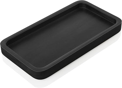 ALELION 8" Bathroom Vanity Tray for Counter - Wood Tray for Dresser Tops Perfume Jewelry Candle Key Catchall - Black Kitchen Countertop Organizer for Soap Dispenser and Sponge Holder