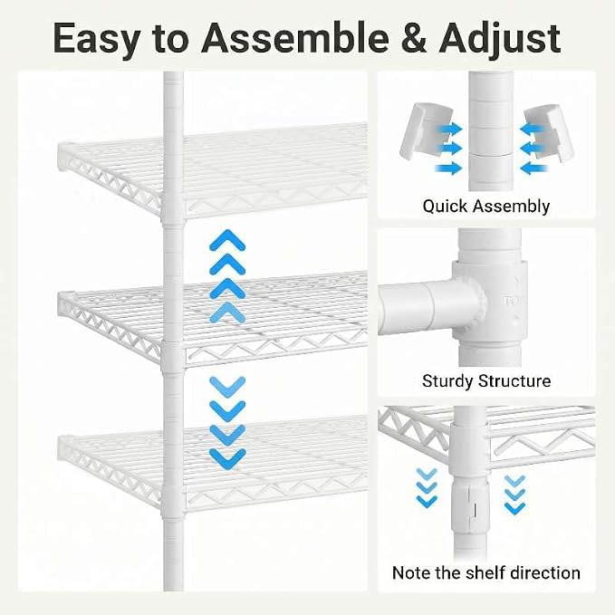 Wall Mounted Closet System – Adjustable Clothing Rack with 4 Expandable Rods & 6 Shelves, Heavy Duty Industrial Pipe Clothes Rack for Closet Organizer and Storage, White