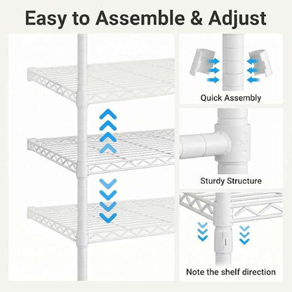 Wall Mounted Closet System – Adjustable Clothing Rack with 2 Expandable Rods & 3 Shelves, Heavy Duty Industrial Pipe Clothes Rack for Closet Organizer and Storage, White
