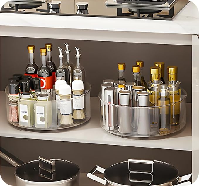 360° Rotating Makeup Organizer 11.5" Clear Turntable Lazy Susan Organizer for Vanity, Bathroom Counter, Pantry, Cabinet, Spinning Cosmetic Storage Holder with 5 Dividers for Skincare, Makeup Brushes