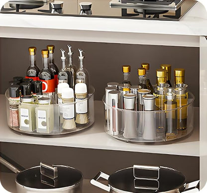 Large Lazy Susan Rotating Turntable Organizer with 5 Dividers - for Kitchen, Bathroom, Cabinet, Pantry, Fridge, Countertop, Vanity - Spinning Food Storage Container for Spices, Condiments-11.5", Clear