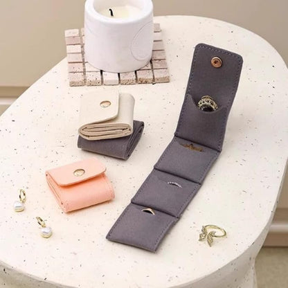 Compact Leather Travel Jewelry Roll, Foldable Storage Case with Snap Closure, Pink, Beige, Gray, 3 Pack