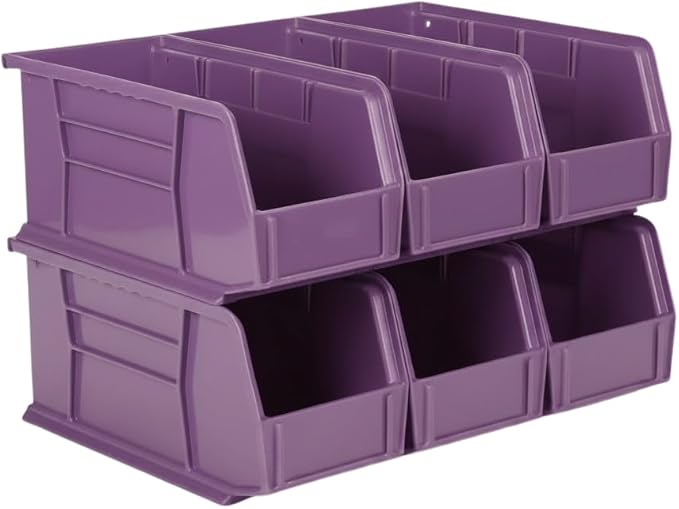 Hudson Exchange 11" x 5-1/2" x 5" (6 Pack) Plastic Stackable Storage Bin and Hanging Container, Purple