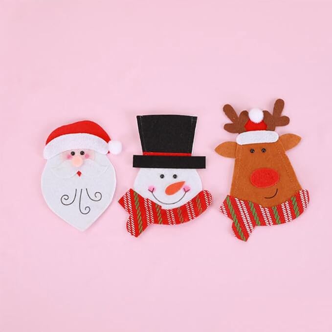 10 PCS Christmas Cutlery Silverware Holder Cute Christmas Tableware Holder Knife Fork Bag Pouch Decor for Christmas Party Dinner Table Decor