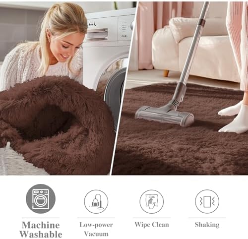 OLANLY Coffee Round Rugs for Bedroom - Machine Washable, 2 ft Circle Area Rugs for Living Room, Soft and Fluffy Shaggy Carpet for Teen Girls and Boys, Nursery Rooms, Dorms, Home Decor Aesthetic - Image 2