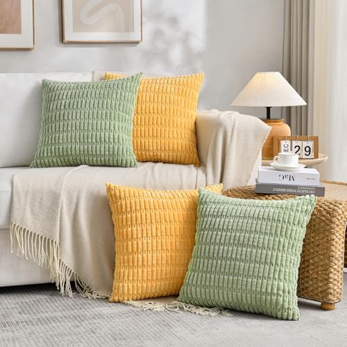 Fancy Homi 4 Packs Decorative Throw Pillow Covers for Living Room Couch Bed, Modern Farmhouse Boho Home Décor Accent Cushion Case, 16" x 16", Yellow Green Series - Image 6