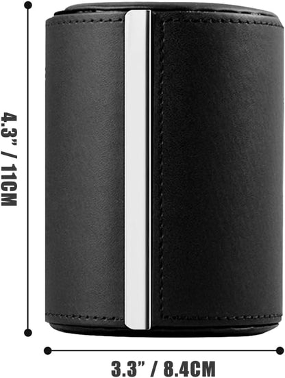 Leather Tie Case Box Organizer for Men's Necktie and Bow Tie Storage Travel Gift Box (long button, Black, 4.3" x 3.3" x 3.3")