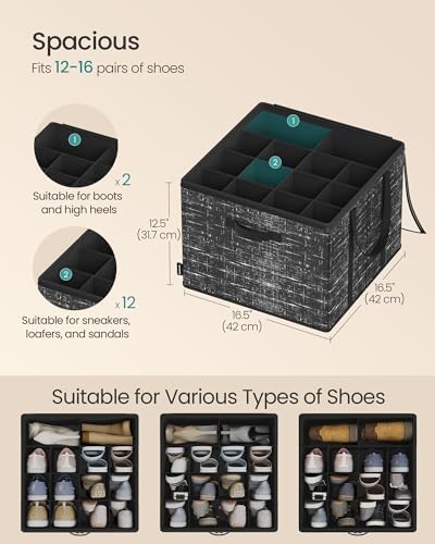 SONGMICS Shoe Organizer for Closet, Fabric Bins, Fits up to 16 Pairs - Image 3