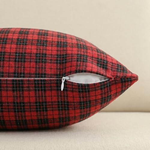 AVOIN colorlife Christmas Red Black Plaid Decorative Throw Pillow Covers, 20 x 20 Inch Holiday Scottish Tartan Cushion Case Farmhouse Decoration for Sofa Couch Set of 2 - Image 6