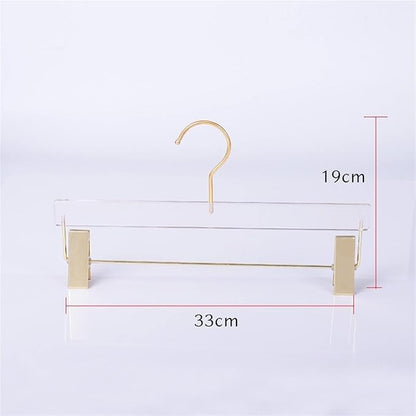 10 Pieces of Acrylic Transparent Gold Hook Hanger Acrylic Hanger with Gold Clip Clear Acrylic Hanger Pants Hanger Clip Skirt Display
