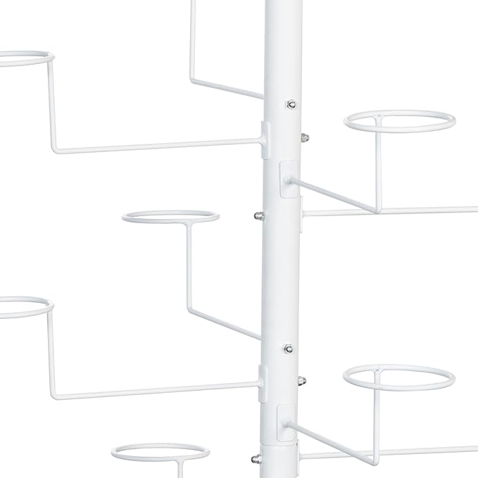 MyGift Freestanding Cowboy Hat Rack Stand for Display, 360 Degree Rotating Wig Tree, Baseball Cap Organizer with 20 Customizable Circular Hooks, 6 Foot Height, White Metal