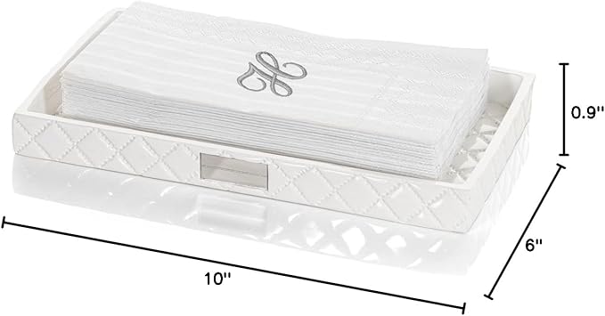Creative Scents Quilted Mirror Vanity Trays for Bathroom – Decorative Cosmetics Organizer - Durable Resin -Bathroom Tray for Arranging Perfume/Jewelry/Makeup - Elegant Bathroom Accessories (White)