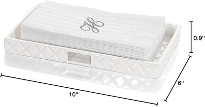 Creative Scents Quilted Mirror Vanity Trays for Bathroom – Decorative Cosmetics Organizer - Durable Resin -Bathroom Tray for Arranging Perfume/Jewelry/Makeup - Elegant Bathroom Accessories (White)