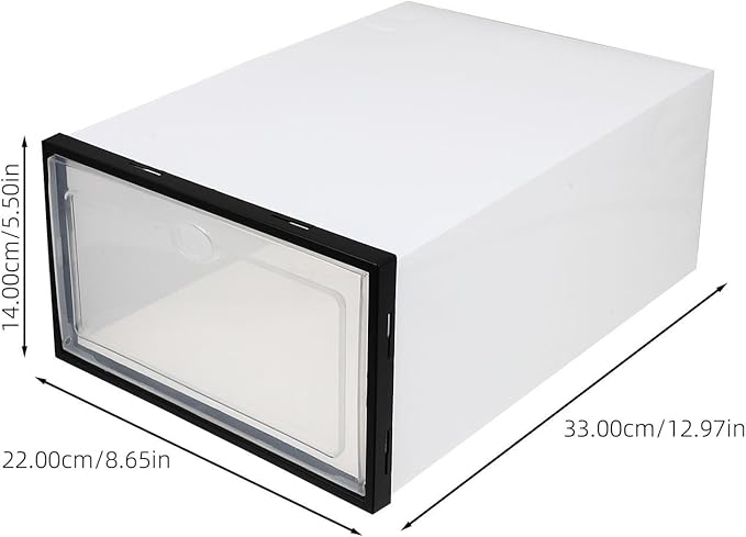 SHINEOFI Thickened Plastic Shoe Storage Boxes 4pcs Waterproof Dustproof Shoes Holder Organizer with Black Frame for Home Closet Storage
