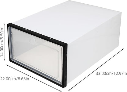 SHINEOFI Thickened Plastic Shoe Storage Boxes 4pcs Waterproof Dustproof Shoes Holder Organizer with Black Frame for Home Closet Storage