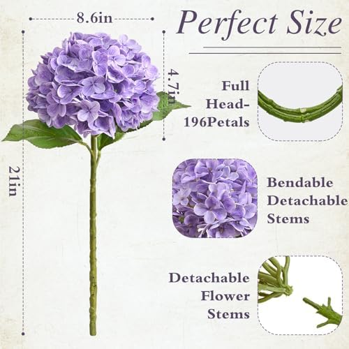 5 Pcs Purple Hydrangea Artificial Flowers, Latex Real Touch Faux Hydrangeas - Image 2