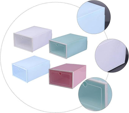 VICASKY Thickened Large Plastic Shoe Storage Boxes, Drawer-type Dustproof Shoe Organizer with Flip Lid, 4pcs (pink, Blue, White, Green) for Home Closet Organization