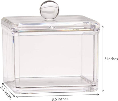 Square Acrylic Cotton Ball Pads Gauze Swab Holder Organizer Q-tip Dispenser Storage Canister Bathroom Container Flossers Box Case (3.5 x 3.5 x 3 inches, Single Tier, Transparent)