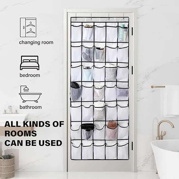 28 Mesh Pockets Hanging Shoe Organizer, Over the Door Shoe Organizer，Closet Storage Holder for Back of Door Storage Holder for Back of Door(Black)