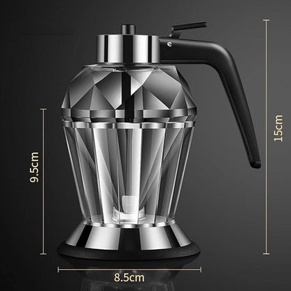 Honey Dispenser, Glass Honey Dispenser No Drip with Stand Diamond Shape Clear Glass Container for Syrup Sugar Sauces Condiments (200ml diamond oil pot)