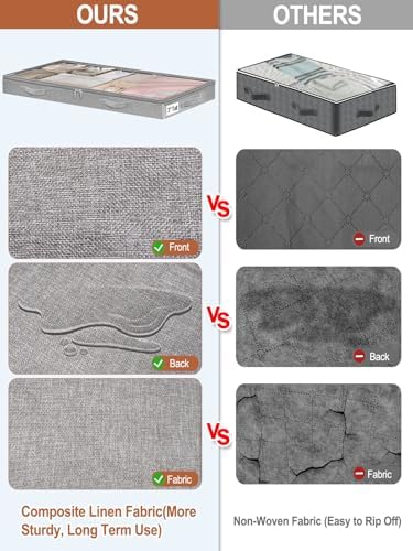 punemi 3 inch High Soft Low Profile Under Bed Storage Bins, 2 Pack, Grey - Image 5