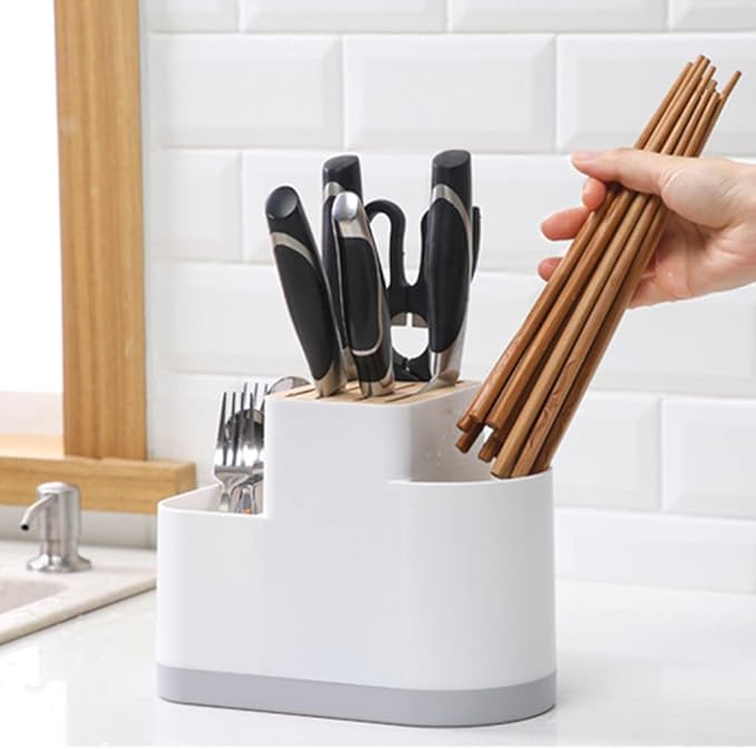 Cutlery Drainer with Knife Slot Utensil Drying Rack Kitchen Storage Silverware Organizer