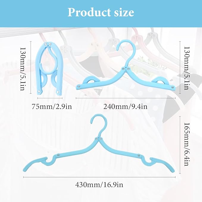 20PCS Multifunctional Plastic Folding Hanger, Retractable Portable Travel Hangers, Foldable Coat Hanger Folding Hangers for Traveling, Space Saving Clothes Hangers Portable Travel Hangers (Black)