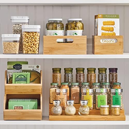 mDesign Bamboo Storage Bin Container, Drawer Organizer Crate Boxes with Handles for Kitchen Pantry Cabinet, Shelves, or Counter, Holds Snacks, Spices, Drinks, Echo Collection, Natural/Tan - Image 2