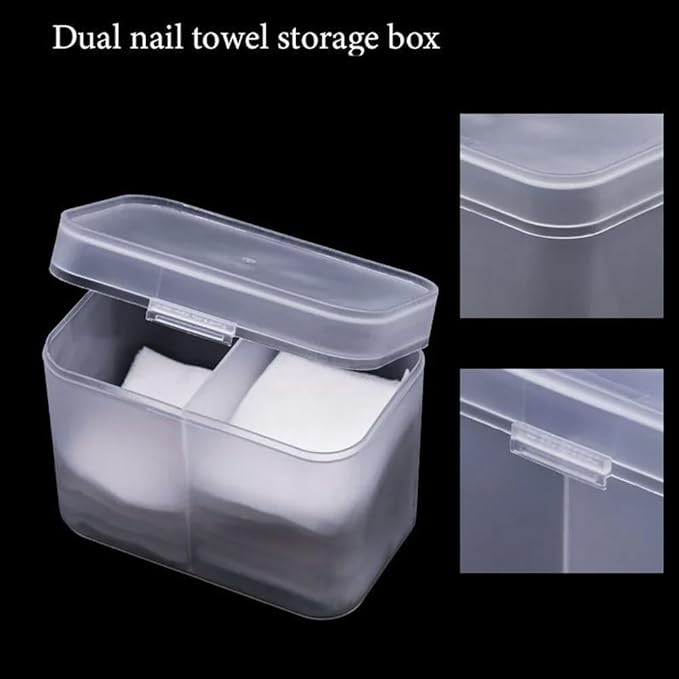 2-Grid Nail Storage Box, Transparent Cosmetic Organizer for Nail Polish, Remover Pads, Cotton & Crafts, Multi-Purpose Storage Container for Tools and Accessories