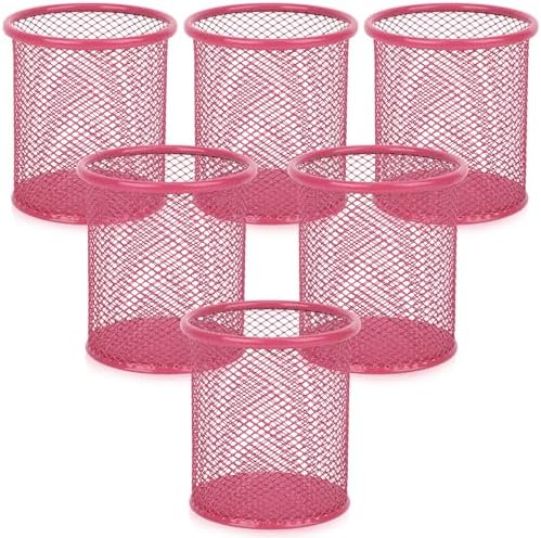 Segarty Pen Cup, 6 Pack Cute Dark Pink Pen Holder, Round Mesh Pencil Holder for Desk, Desktop Accessories Organizer for Office Supply, School, Home Storage, Makeup Brush Organization by Segarty