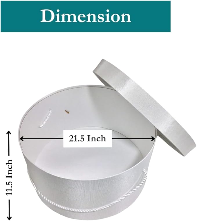 Sarah's Hat Boxes Classic White Hat Box – 21.5" x 11.5" (Dia. x Ht.) Handmade in USA – Odorless Non-Toxic Adhesive, Cording Handle – Premium Storage for Hats & Accessories