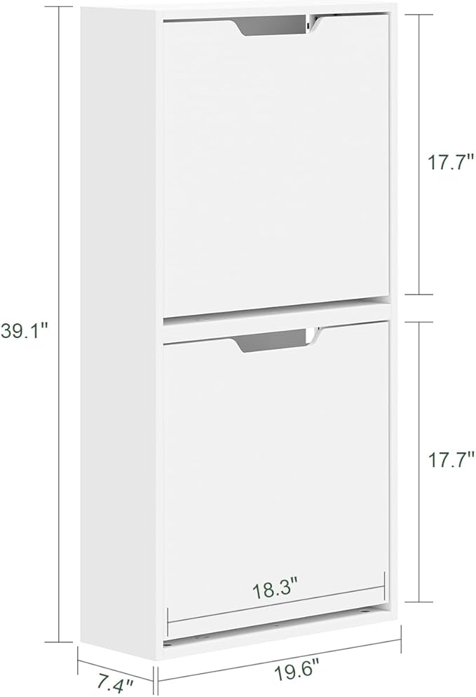 Haotian Wall Mounted Slim Shoe Cabinet for Entryway, Narrow Shoe Rack with 2 Flip Drawers, Hidden Shoe Storage Organizer, Vertical or Horizontal Mounting, Anti-Tip Design, White, FSR210-W