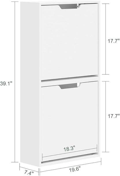 Haotian Wall Mounted Slim Shoe Cabinet for Entryway, Narrow Shoe Rack with 2 Flip Drawers, Hidden Shoe Storage Organizer, Vertical or Horizontal Mounting, Anti-Tip Design, White, FSR210-W