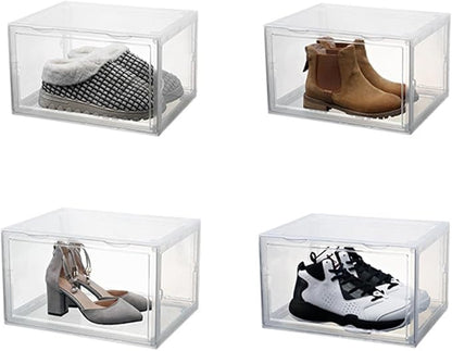 Shoe Storage Box with Dustproof Design, Sturdy Buckle-connected Shoe Organizer for Sneakers and Boots, Stackable Plastic Container for Home Closet Organization
