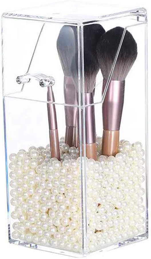 Makeup Brush Holder With Lid Cosmetic Brush Organizer Display Case Dustproof Cosmetics Brush Storage Container with Free Pearls