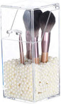 Makeup Brush Holder With Lid Cosmetic Brush Organizer Display Case Dustproof Cosmetics Brush Storage Container with Free Pearls