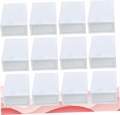 Ciieeo 12Pcs Stackable Shoe Storage Boxes Thickened Transparent Plastic Shoe Containers for Closet Organization for Sneakers and Accessories White