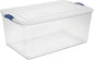 Extra Large Latching Storage Bin with Clear Lid, 105 Quart Clear Plastic Storage Container, Secure Blue Latches for Home, Garage, and Toy Organization