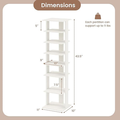 Tangkula 8-Tier Vertical Shoe Rack, Space-Saving Corner Shoe Organizer for 7 Pairs, Narrow Shoe Storage for Entryway, Front Door, or Closet