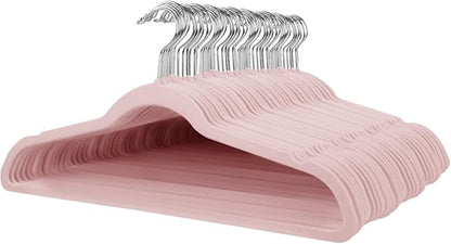 Stormix 52 Pack Velvet Hangers, 17.3 x 8.9 Inches Clothes Hangers, Non Slip Dresses Hangers with Shoulder Notches for Adult Pink