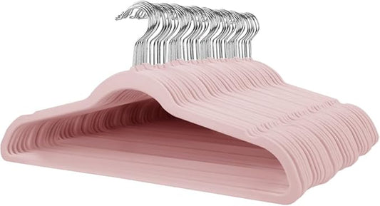 Stormix 52 Pack Velvet Hangers, 17.3 x 8.9 Inches Clothes Hangers, Non Slip Dresses Hangers with Shoulder Notches for Adult Pink