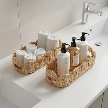 Coeusy Toilet Tank Basket,Toilet Paper Storage Basket Bathroom Counter Organizer Wicker Baskets for Organizing,Holds Up to 3 Mega Rolls,Natural Water Hyacinth Boho Decor Bathroom