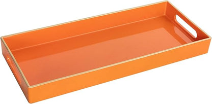 MAONAME Orange Vanity Tray, Plastic Decorative Tray, Rectangular Trays with Handles, Narrow Bathroom Trays for Toilet Tank, 13.8" X 6" X 1.57"