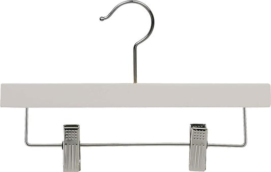 Kids White Finish Bottom Hanger with Clips in 11" Length X 5/8" Thick with Chrome Hardware, Box of 50