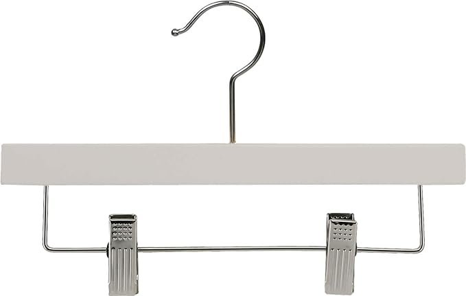 Kids White Finish Bottom Hanger with Clips in 11" Length X 5/8" Thick with Chrome Hardware, Box of 25