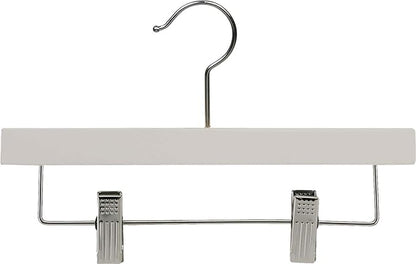 Kids White Finish Bottom Hanger with Clips in 11" Length X 5/8" Thick with Chrome Hardware, Box of 25