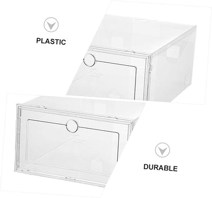 4pcs Folding Storage Boxes Lids Stackable Shoe Organizers Shoe Storage Space-saver for Home