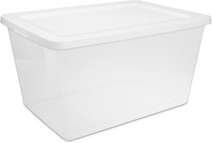 58 Quart Storage Bins with Snap-On Lids, 4-Pack, Clear Plastic Stackable Tote Box Containers for Home Garage Office Closet Organization