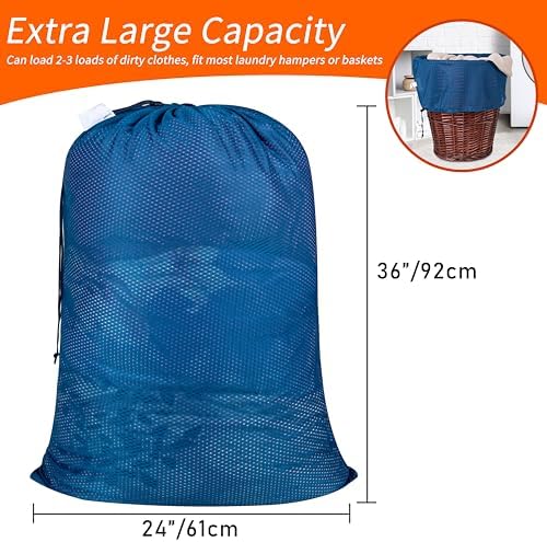 Polecasa Heavy Duty Diamond Mesh Laundry Bag, 24x36", Blue - Image 3